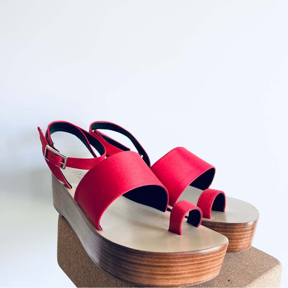 Tibi Janie Satin Flatform Sandal Red Satin Size 8 - Picture 7 of 16